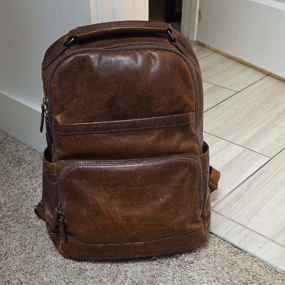 Frye Brown Leather Backpack with Vintage Patina